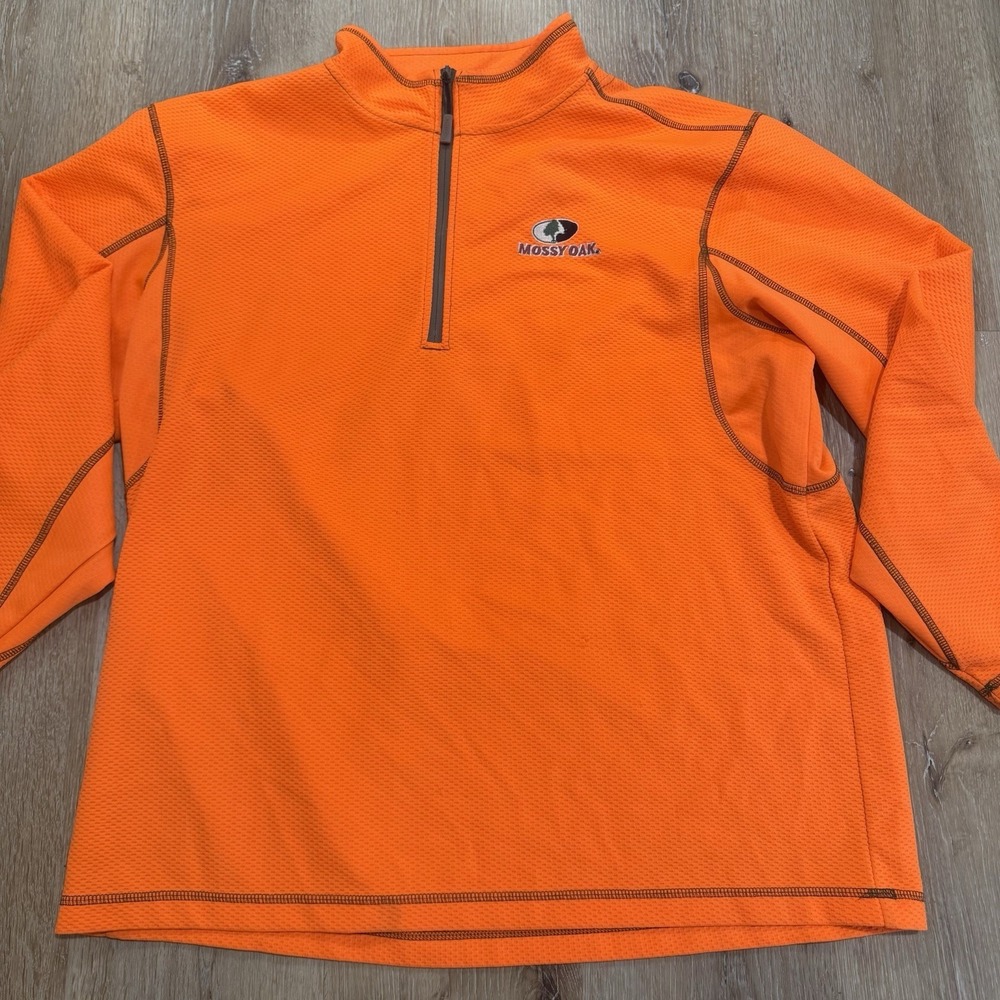 Mossy Oak Neon Orange Quarter Zip Pullover Sweater Men XL Trap Y2K Hunting Trend - Picture 5 of 12
